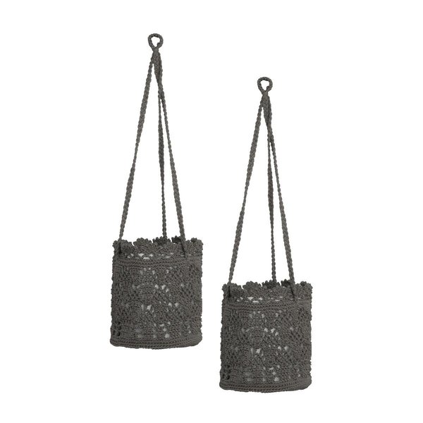 Heritage Lace 8 x 8 x 8 in. Mod Crochet Hanging Baskets, Charcoal - Set of 2 MC-1080CH-S